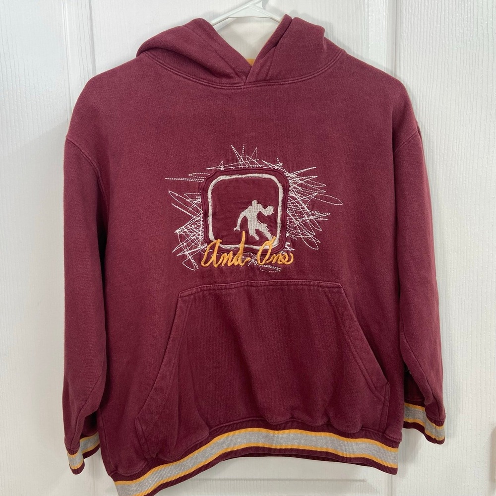 AND1 youth maroon embroidered cotton pullover sweatshirt athletic active hooded